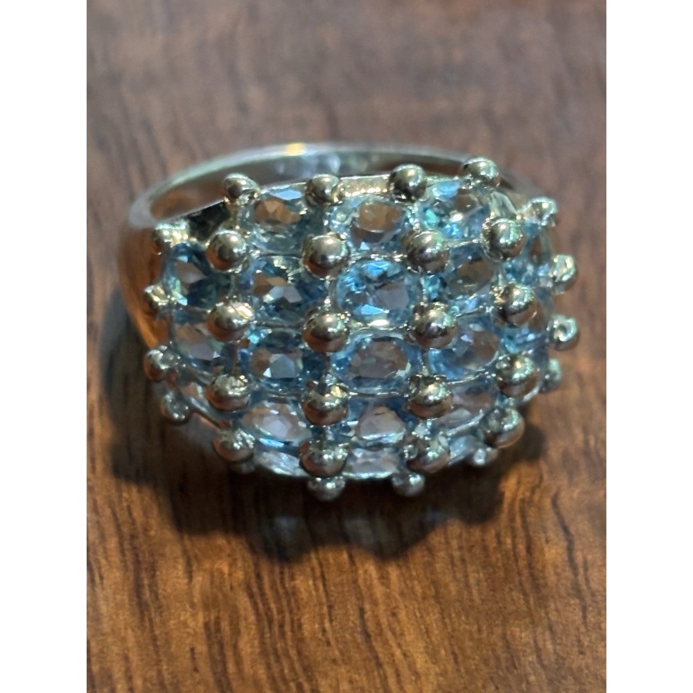 Vintage Sterling Silver Real Blue Topaz Cocktail Ring Size 8